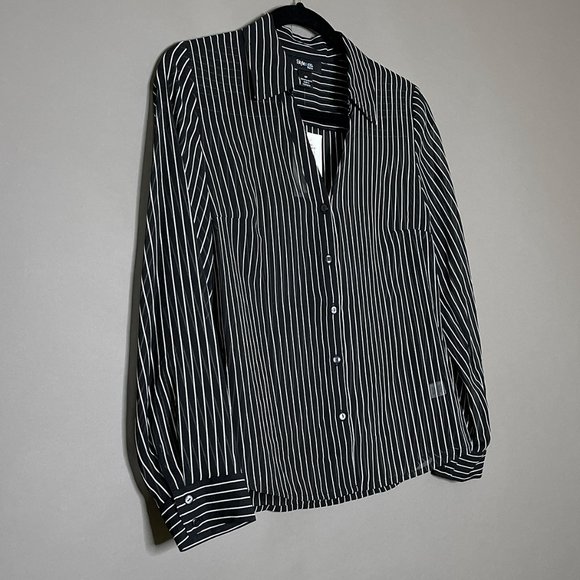NWT Style & Co Black/White Stripes Sheer Blouse‎ Size 4P - Picture 1 of 11